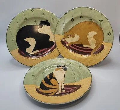 Warren Kimble Sakura Stoneware Cat Collection Plates • S/3 • 8.25  • C. 2000 • $27