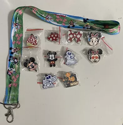 Disney MINNIE MOUSE & MICKEY MOUSE Only Pins Lot Of 10 W/ MICKEY MINNIE LANYARD • $18