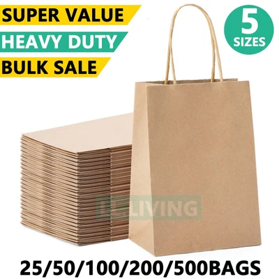 $238.99 • Buy Bulk Kraft Paper Bags Gift Shopping Carry Craft Brown Retail Bag With Handles Au