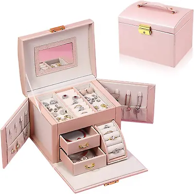 Jewelry Organizer Box Large-Capacity Storage 3 Layer With Mirror And Lockable Fo • $58.61