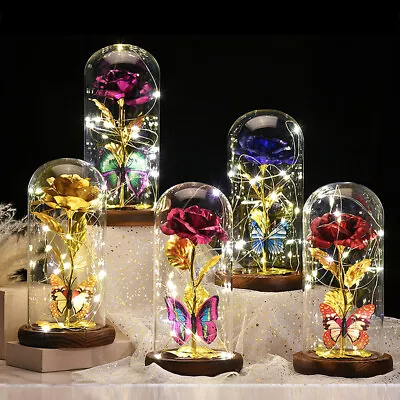 $39.89 • Buy Eternal Forever Galaxy Rose Flower In Glass Dome LED Light Valentine's Day Gift