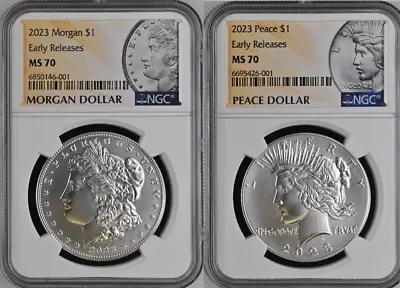 2coin Set 2023 Early Releases Morgan Peace Silver Dollars NGC MS70 • $239