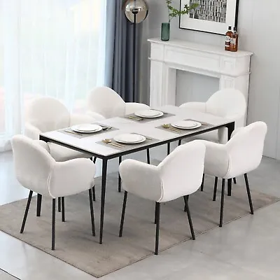 Mid-Century Modern Dining Chairs Set Of 6 Comfy Sherpa Armless Side Chair • $320.39