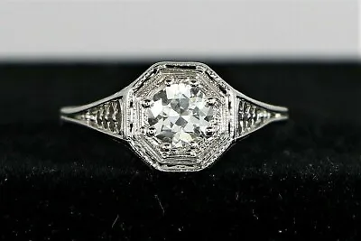 $4500 Art Deco Platinum 0.56ct Old European Diamond Filigree Engagement Ring 6.5 • $1950