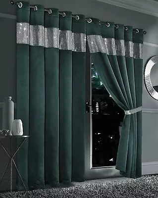 Diamante Blackout Eyelet Curtains Black Out Ring Top Ready Made Curtain Pair(LW) • £32.99