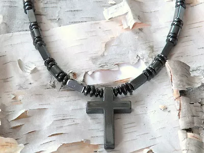 Magnetic Therapy Hematite Triple Power Holy 2 Sided Cross Necklace Mens Womens • $46.54