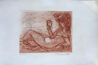  Woman In Mirror  Etching-1950s/60s- Etienne Ret (1900-1996) • $90