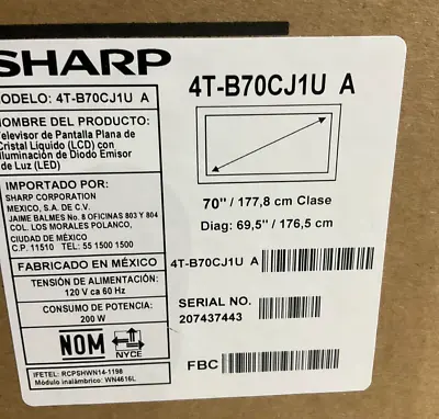Sharp 4T-B70CJ1U 70  TouchScreen LED LCD Display 4K 4T-B70CJ1U ✅❤️️✅❤️️ NEW • $929.99
