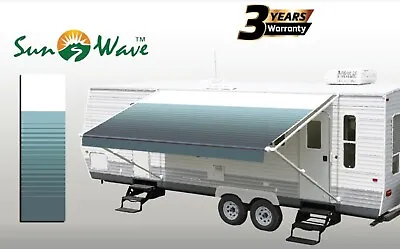 SunWave RV Awning Replacement Fabric 16' (Actual Width 15'2 ) Teal Green Stripe • $100.95