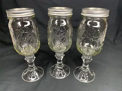 Hillbilly Redneck Wine Stem Glass Ball Mason Pint Jar Cup With Lids Set Of 3 • $10