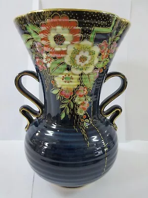 Crown Devon Fieldings England Lustre Dark Blue Twin Handle Vase • $295