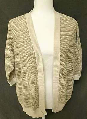 Beige & Cream 3/4 Sleeve Knitted Cardigan Sweater Size Xl Waffle Knit Open Front • $10.75