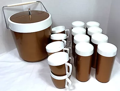 17 Piece Vintage Thermo-Serv Retro Copper & White Cups/Tumblers And Ice Bucket • $35