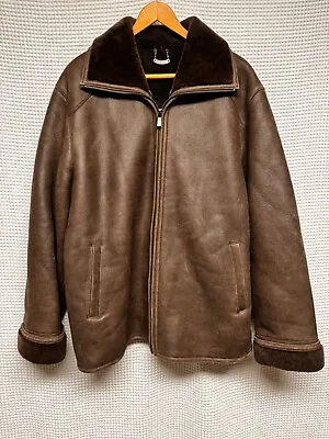 Maximo Luciano Sheepskin Leather Shearling Fleece Brown Jacket Coat Italy XL • $345