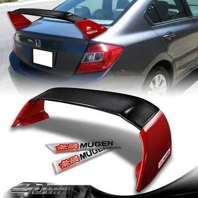Carbon Fiber Factory RED Rear Spoiler Wing Mugen For 12-15 Honda Civic Sedan • $230