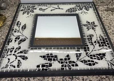 Black White Floral  Mosaic Tile Wall Mirror 21” Inch Home Décor Hanging • $75