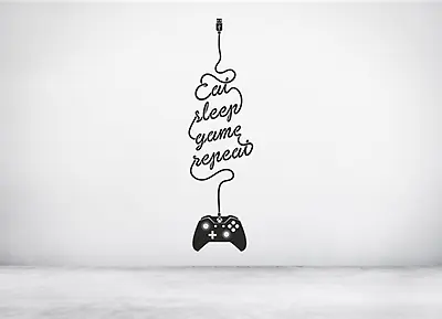 Eat Sleep Game Repeat Xbox Controller Gaming Vinyl Wall Sticker Art Decal Quote. • £1.09