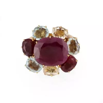 H.Stern Diamond Ruby Topaz Citrine 18k Yellow Gold Large Cocktail Ring Size 8 • $5526.25
