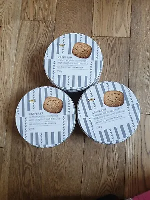 Ikea 3 Empty Round Biscuit Tins Scandi Grey And White • £8