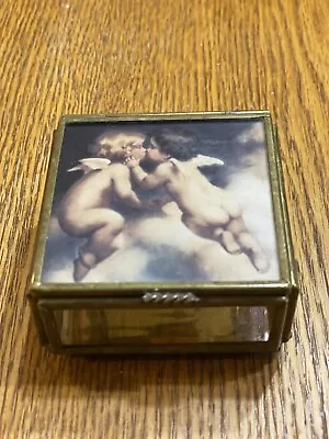 Vintage Via Vermont~ Stained Glass TRINKET JEWELRY BOX Cherubs 3  Made In Mexico • $9.99