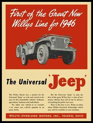 $19.88 • Buy 1946 Jeep Universal New Metal Sign: First Of The Great New Willys Line For 1946