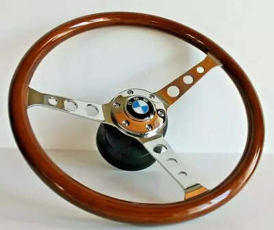 Steering Wheel Fits For BMW Vintage Wood Chrome  E24 E28 E30 E32 E34 85-92' • $235.66