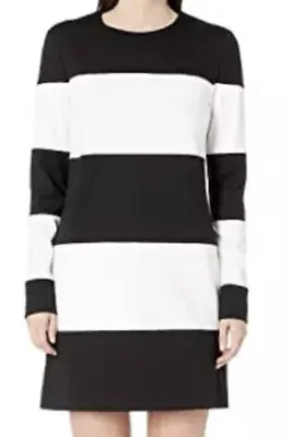 Nicole Miller Womens Black White Ponte Striped Dress L93911 Size P • $208