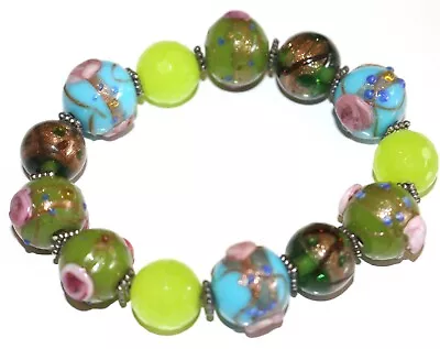 Vintage Czech Wedding Cake Art Glass Beads Chunky Bracelet Lot#59 • $8.50