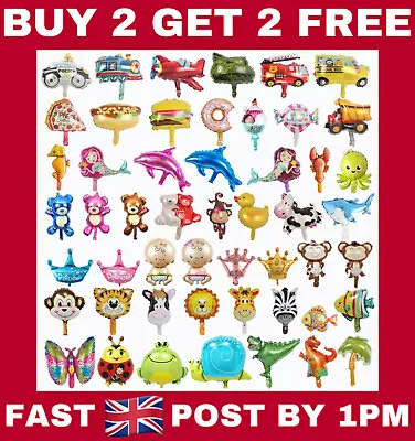 15  Mini Animal Dino Car Food Shape Foil Balloon Zoo Birthday Party Baby Kids • £1.89