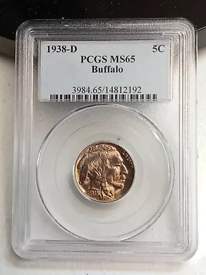 1938-D 5C Buffalo Nickel – PCGS MS 65 Beautiful Toning Buffalo Nickel • $75