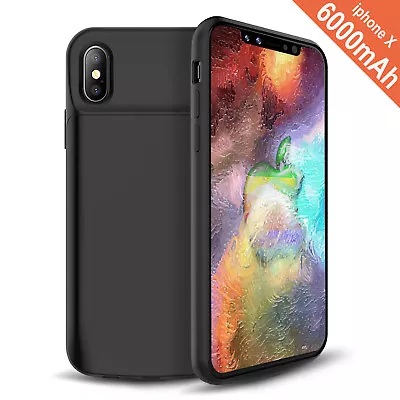 $67.44 • Buy Black 6000mAh Extra Battery Bank Charger Case Cover For IPhone XS X 8 7 6s 6 AU