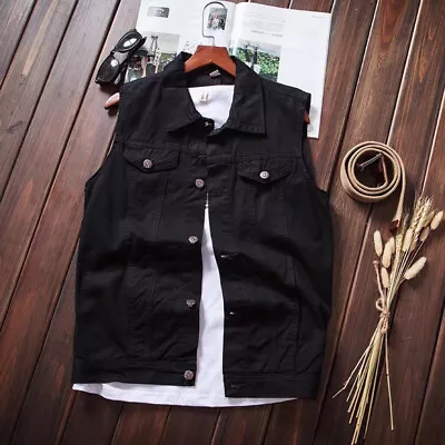 Men's Sleeveless Vest Button Denim Jacket Retro Coat Casual Waistcoat Overcoat • $18.73