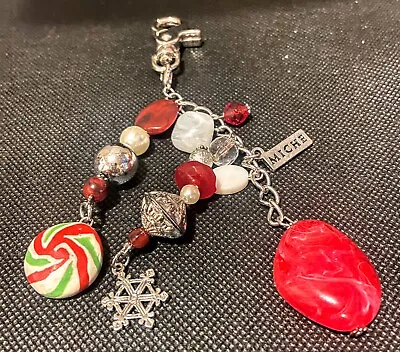 Miche Purse Charm Xmas Winter Silver White Red Green Peppermint Key Chain WOW • $8