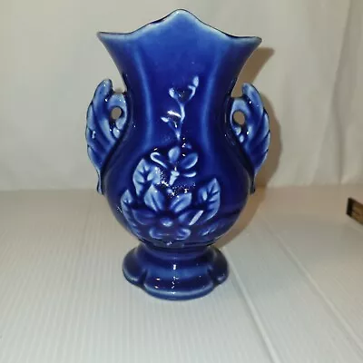 Vintage Cobalt Blue Pottery Vase Art Deco Lines Beautiful Color Small Vase • $18