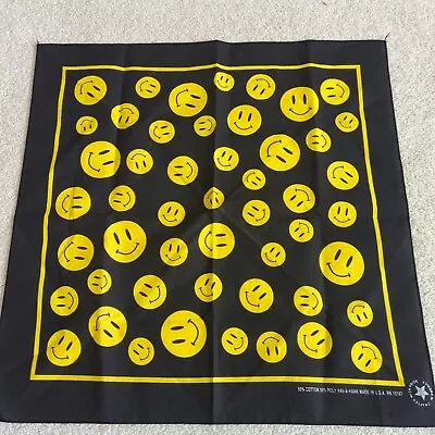 Vintage Smiley Bandana Black Yellow RN 15187 USA 90s • $16