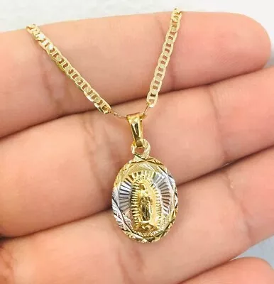 Virgen De Guadalupe Medalla Pendant Necklace 20” Diamond Cut Mariner Link Chain • $31.49