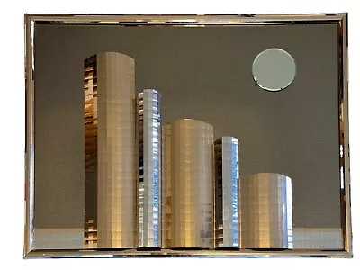 Vintage 1970's MCM Acrylic Mirror Cityscape Skyline Wall Art  Accessory Art Co. • $500