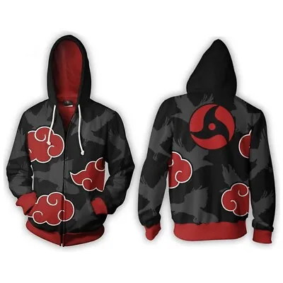 Naruto Akatsuki Zipper Hoodie Uchiha Itachi Anime Cosplay Sweatshirt Jacket Coat • $38.69