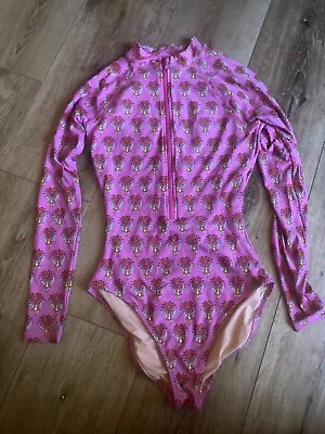 J.Crew Womens Long Sleeve Front Zipper Pink Red Yellow Bold One Piece Size 4 • $14.99