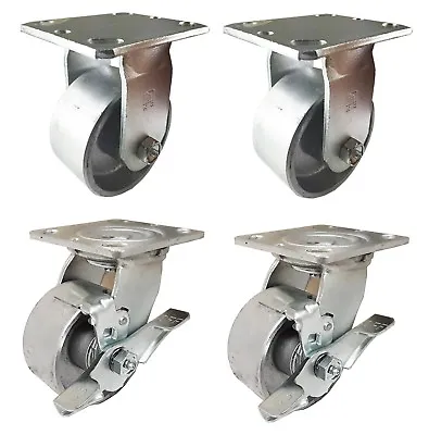 4 Heavy Duty Caster Set 4  5  6  All Steel Wheels Rigid Swivel And Brake • $83.13