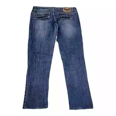 H & G Jeans Juniors 7 Blue Stretch Straight Leg Stretch Zipper Pockets Boho Y2K • $19.89