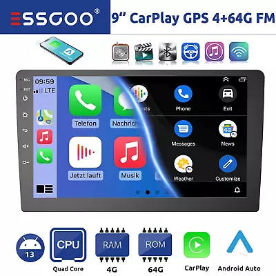 9  Android 13 Apple Carplay Double 2 DIN Car Stereo FM Radio GPS IPS Screen WIFI • £69.99