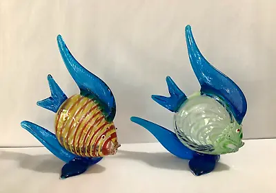 Pair Large 11.5  Murano Style Art Hand-Crafted Glass Tropical Fishes Sculptures • $55