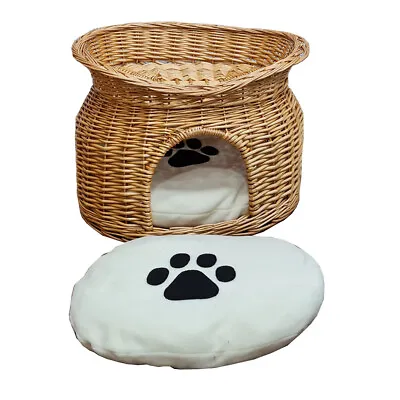 £34.48 • Buy Wicker-Cat House Pet-Bed Basket Kitten Tower Cozy Cave Cushions Honey UKDC.