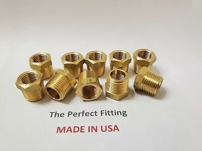 Lot Of 10 Pcs. Brass Hex Reducing Bushing 3/8  Male NPT X 1/4  Female NPT • $13.98