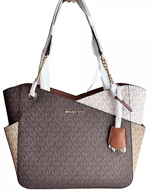 Michael Kors Jet Set Travel Large Chain Shoulder Tote Bag MK Brown Luggage Multi • $139.95