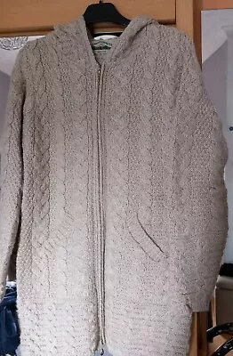 Aran Crafts Hooded Natural Coat/cardigan 100% Merino Wool. • £32