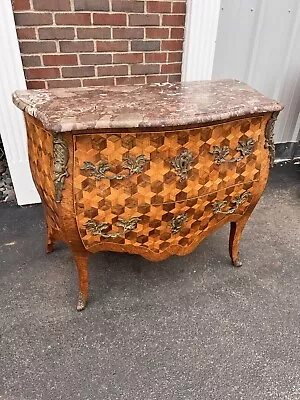 Vintage 20th C FRENCH Style Louis XV Inlaid & MARBLE TOP Dresser COMMODE Chest • $1150