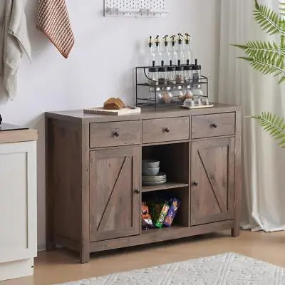 Farmhouse Sideboard Buffet Storage Cabinet With 3 Drawers Coffee Bar Cabinet • $167.89