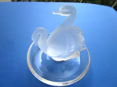 Lalique France Crystal DOUBLE SWAN JEWELRY RING PIN HOLDER TRINKET DISH TRAY • $125